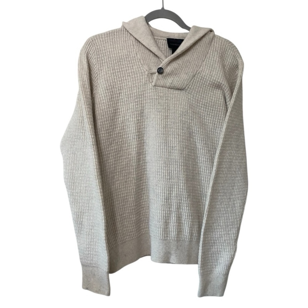 Magaschoni Cream Gray Waffle Knit Hooded Sweater